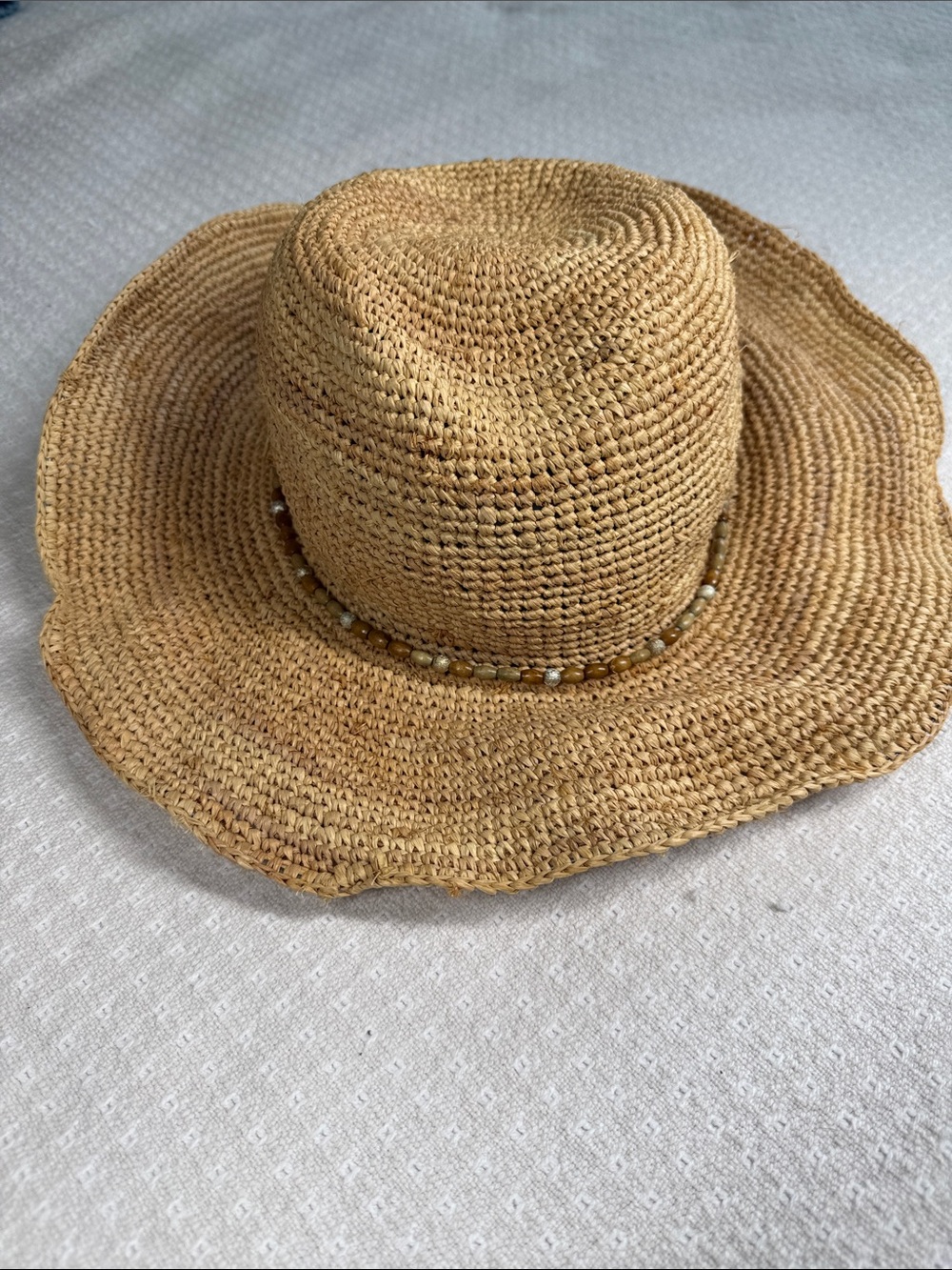 SCOOP NYC rafia straw sun beach hat with beaded band